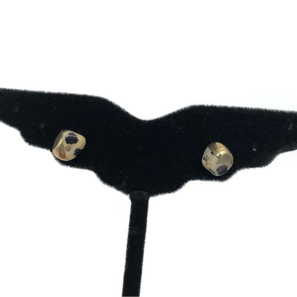 METAL DIPPED Stone Stud Earrings Grey Gold - Picture 2 of 4